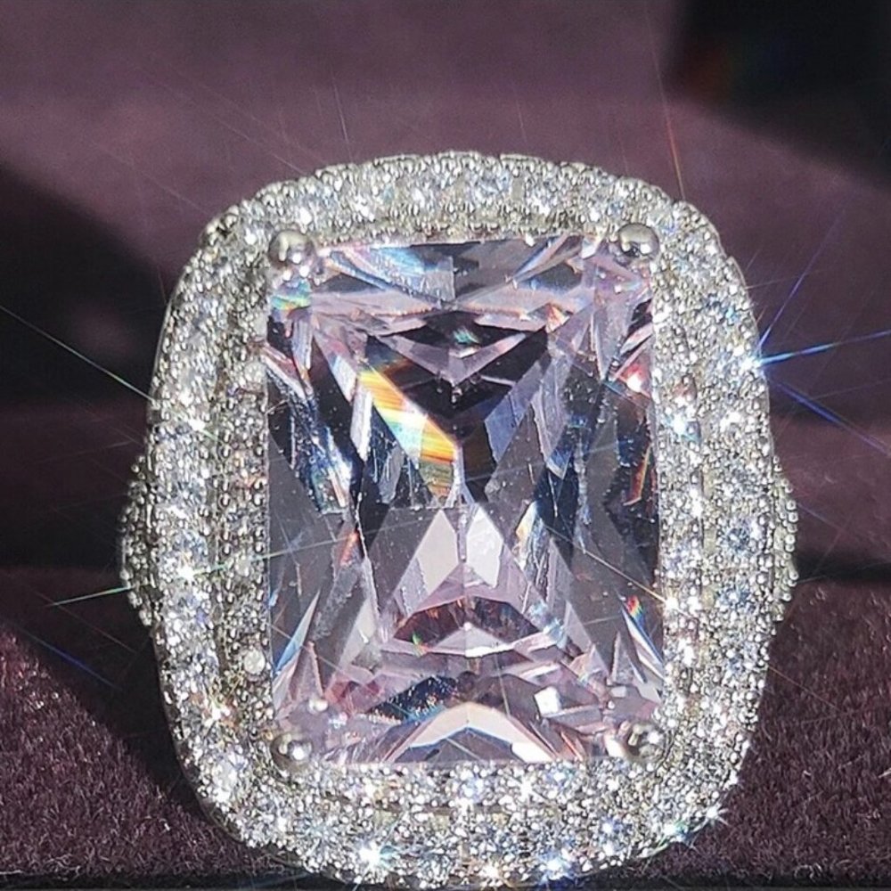 NEW PRINCESS DIAMOND ENGAGEMENT S925 SILVER RING, BEAUTIFUL RING, SHINY RING. - Picture 1 of 7